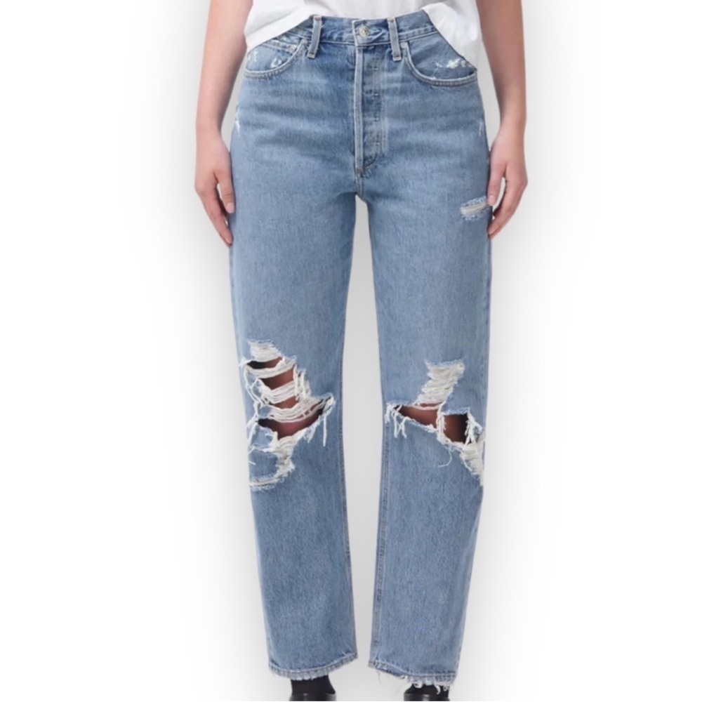 AGOLDE ‘90s Fit Loose Fit Jeans Fall Out Blue Washed Distressed High Rise - Picture 3 of 11